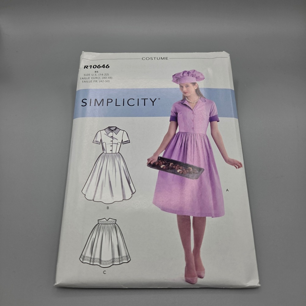 Simplicity R10646 Retro 50s Waitress Diner Maid Costume Sewing Pattern Sz 14-22